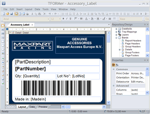 Click to view Barcode Label Printing Software TFORMer 7.0.2 screenshot