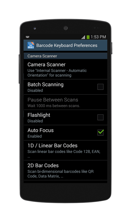 Barcodescanner Keyboard Settings