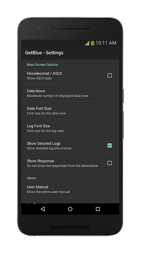 Settings: Main Screen Options