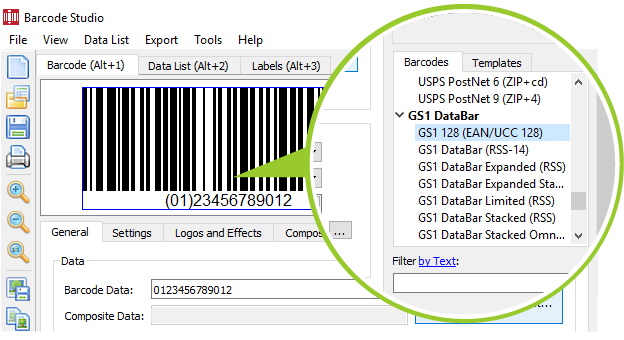 Create GS1-DataBar Code with Barcode Studio
